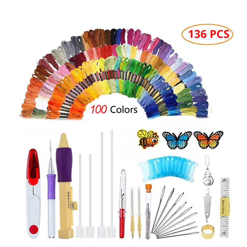 136 шт. сделай сам волшебный инструмент для вышивания игла прошивки перо в футляре