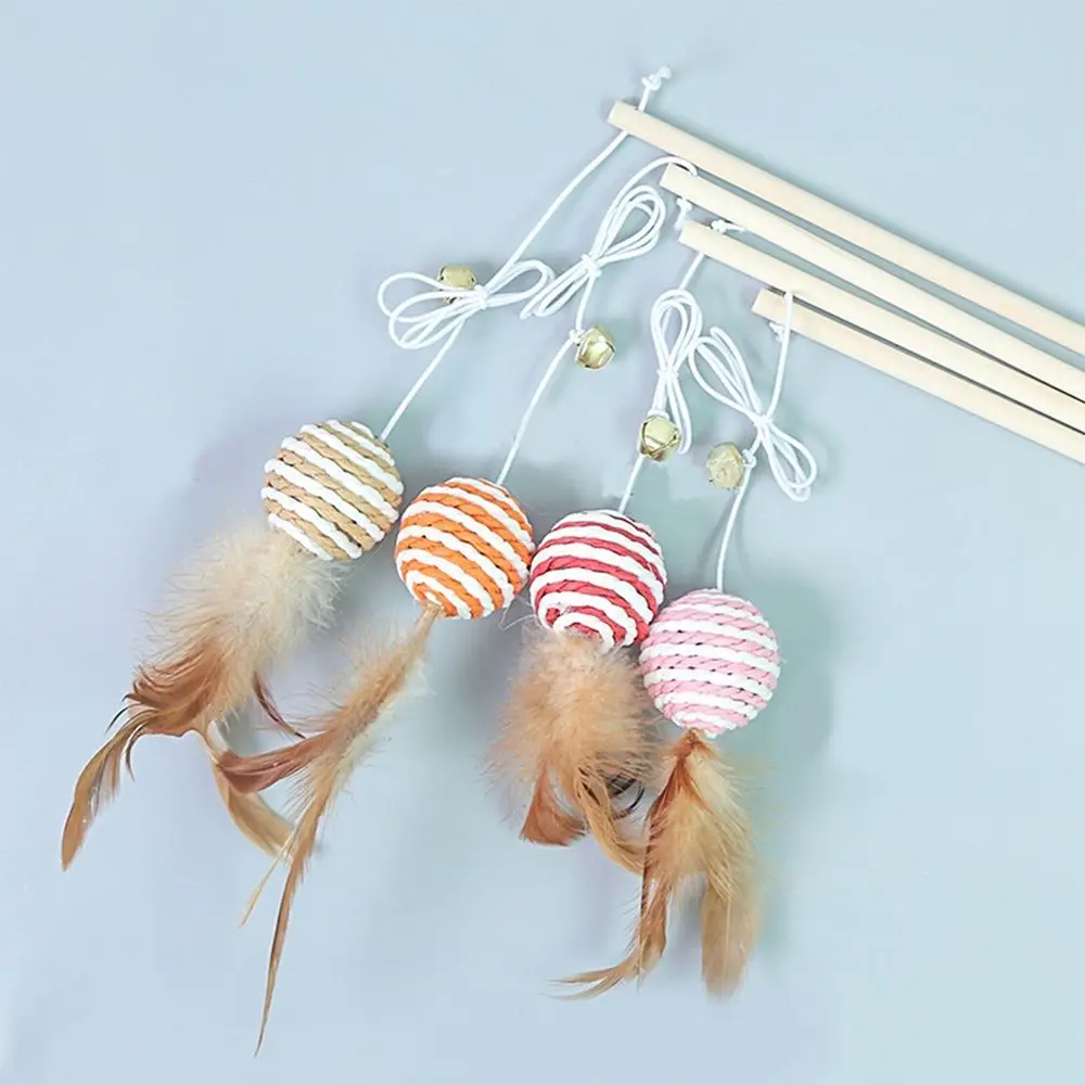 Funny Pet Cat Toy Products Wood Funny Teaser Toys Natural Mouse Animal Feather Cat Wooden False Mouse FunPlaying Color Random