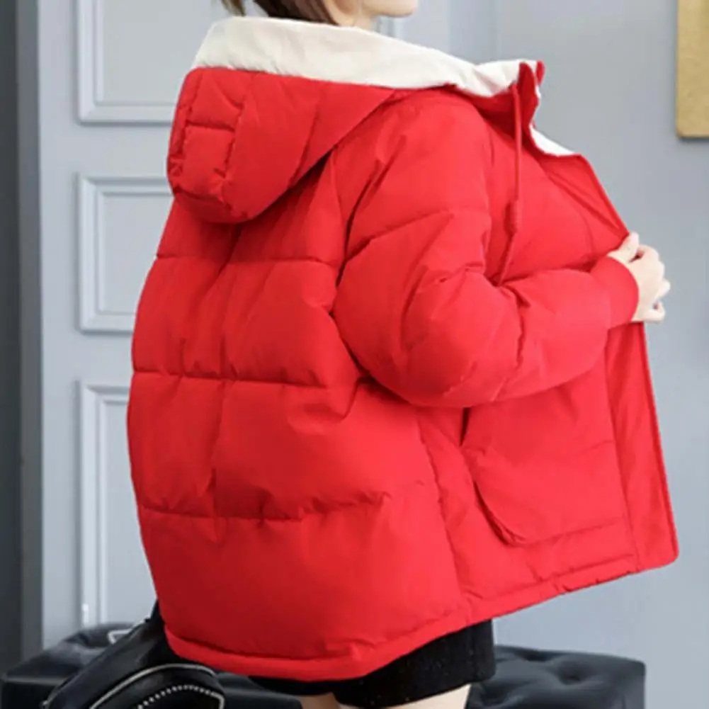 

Classic Loose Hooded Cotton Overcoat Puffer Jacket Windproof Patchwork Color