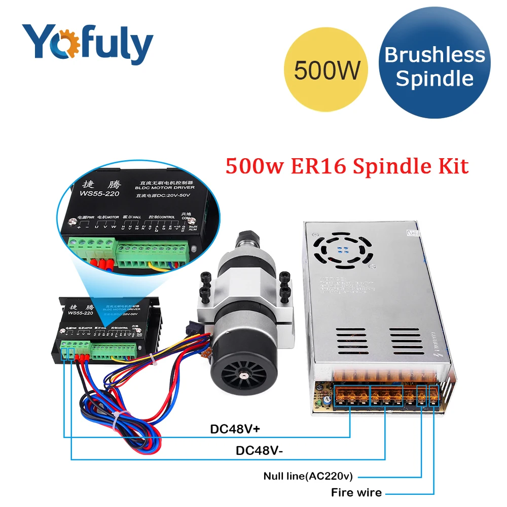 Бесщеточный шпиндель ER16 500 Вт с ЧПУ мотор шпинделя + зажим 55 мм импульсный
