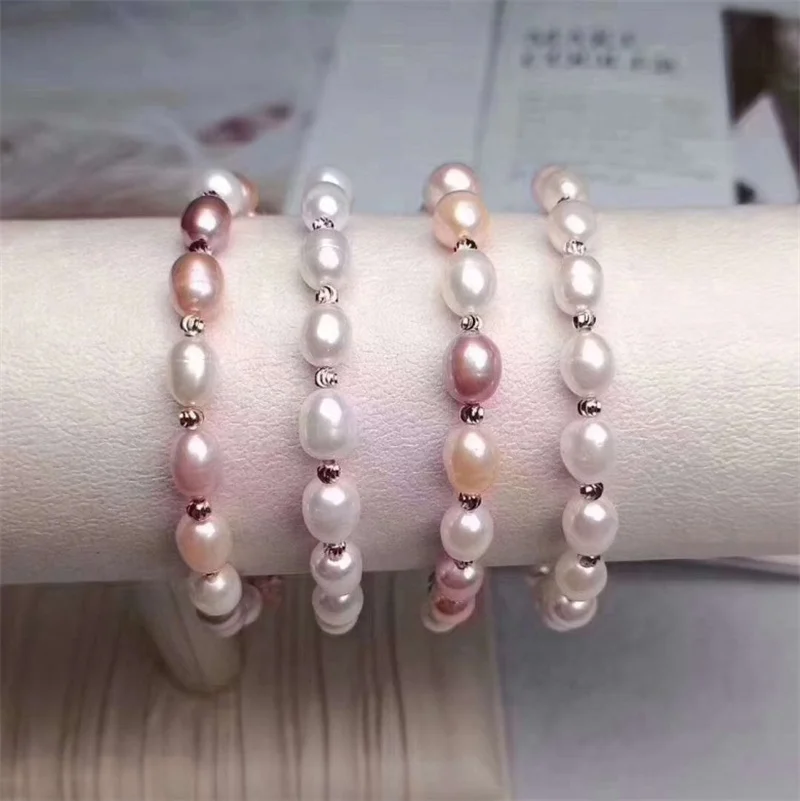 

Genuine Natural Freshwater Baroque Pearl Bracelet and Bangle Women's 925 Silver Beads 6-7mm Freshwater Pearl Bracelet Jewelry