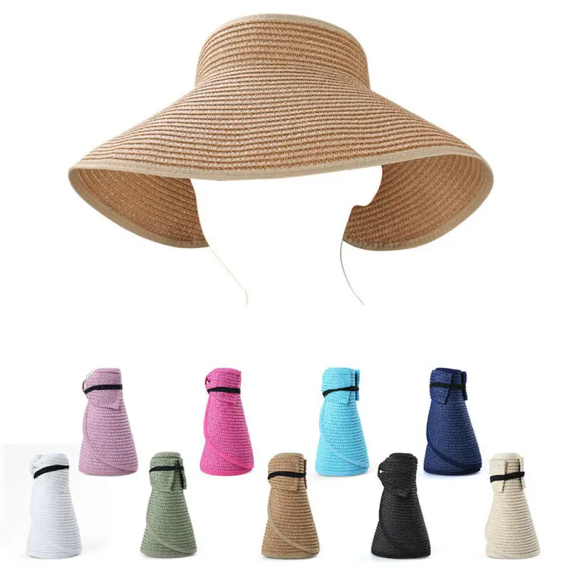 Шляпа Женская Солнцезащитная складная Соломенная Панама с широкими полями