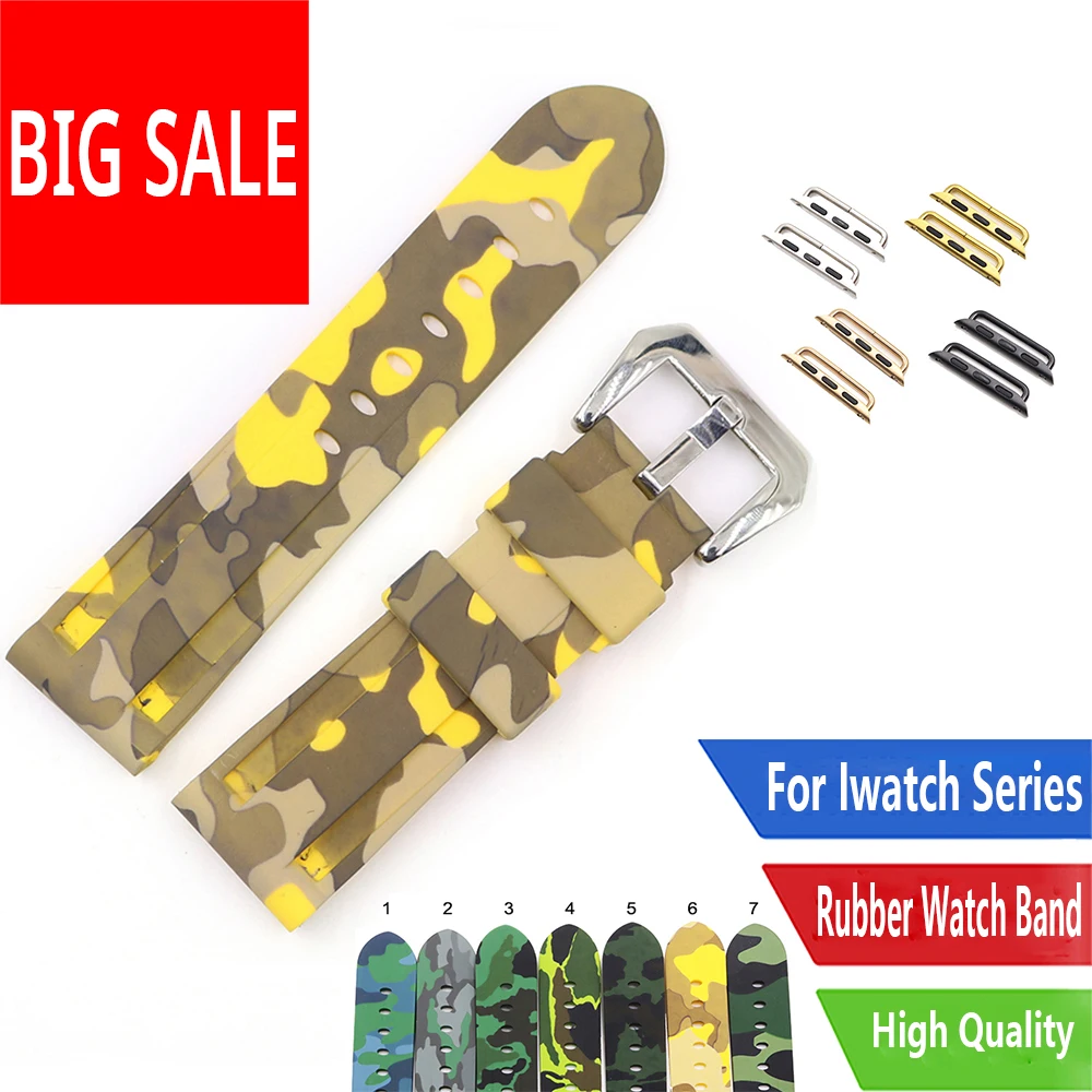 CARLYWET 38 40 42 44mm Top Quality Camo Pure Silicone Rubber Replacement Wrist Watchband Strap For Iwatch Series 4/3/2/1