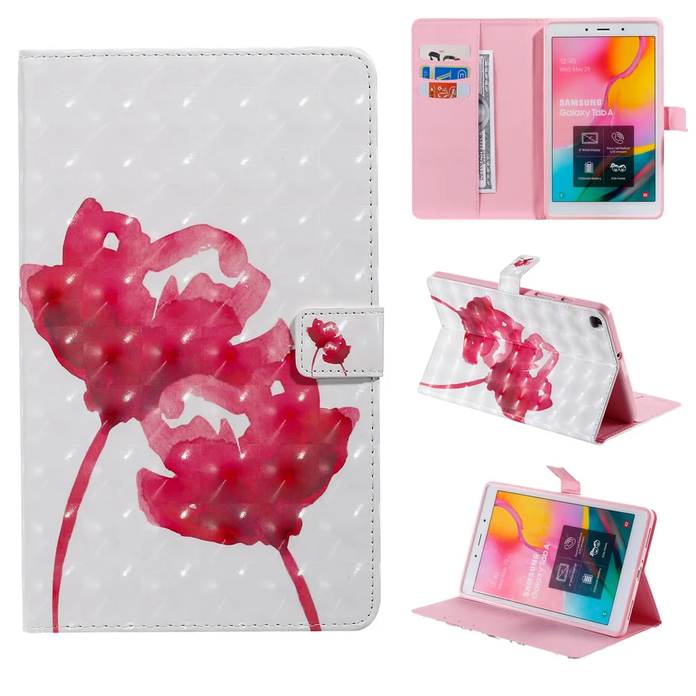 Магнитный чехол книжка для Samsung Galaxy Tab из искусственной кожи с цветочным 3D принтом