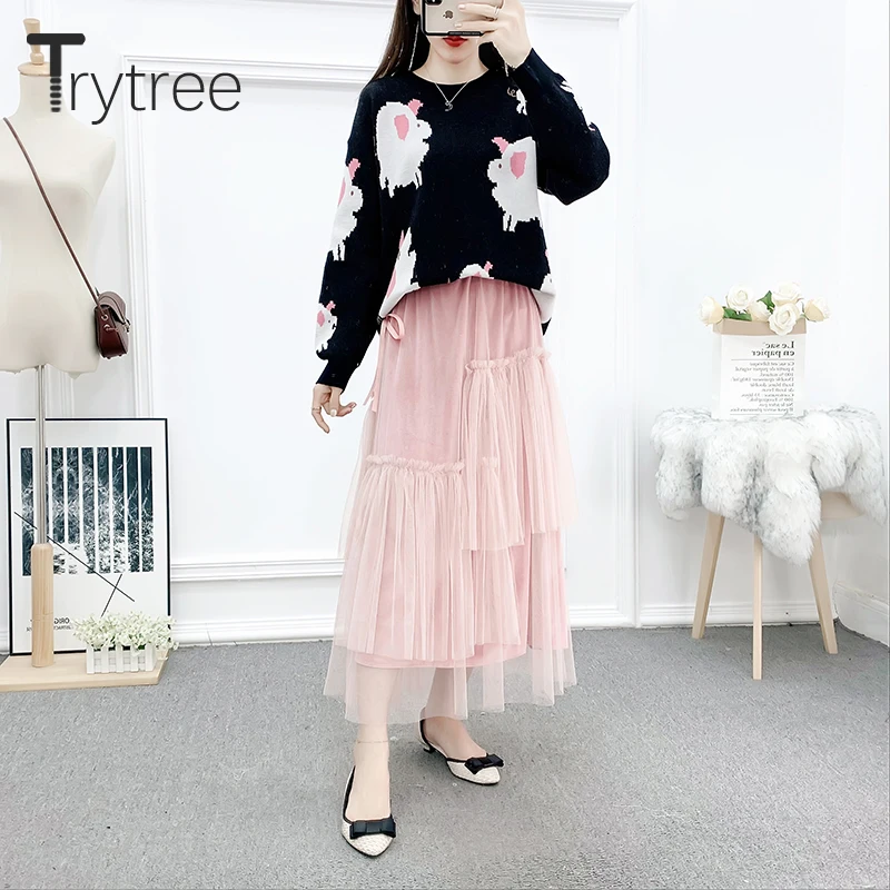 Trytree 2019 осенне-зимний комплект из двух предметов повседневный Вязаный топ с