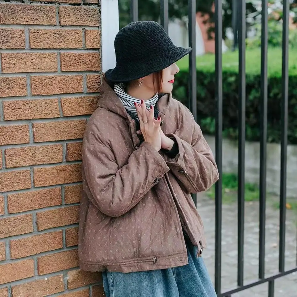 Осенняя Новинка хлопковая куртка с капюшоном и пряжкой в стиле ретро Свободная