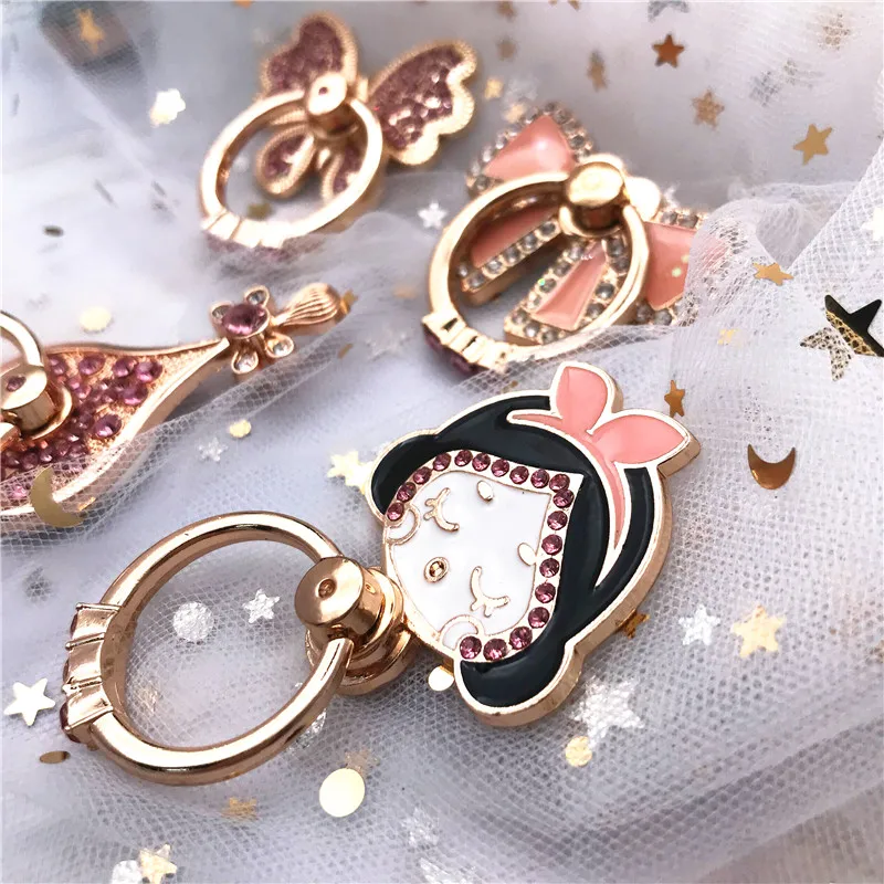 Металлическое кольцо-держатель для смартфона с розовым бантом и бабочкой |