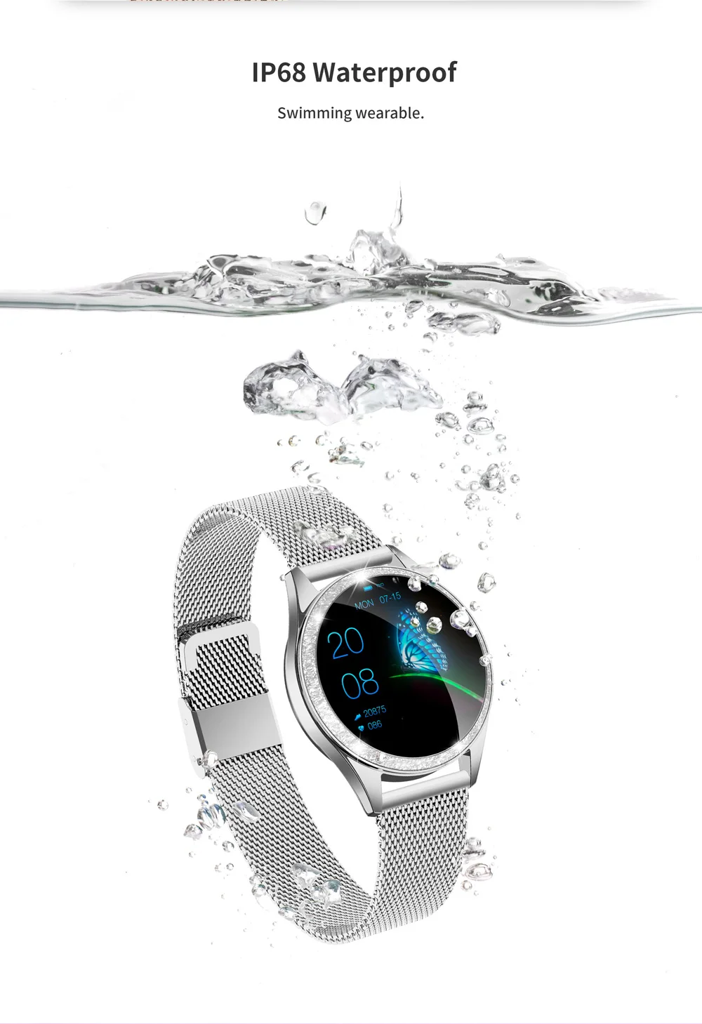 

The New Smart Watch Ladies Fashion Cute Bracelet IP68 Waterproof Heart Rate Sleep Monitoring Smartwatch (For Android iOS)