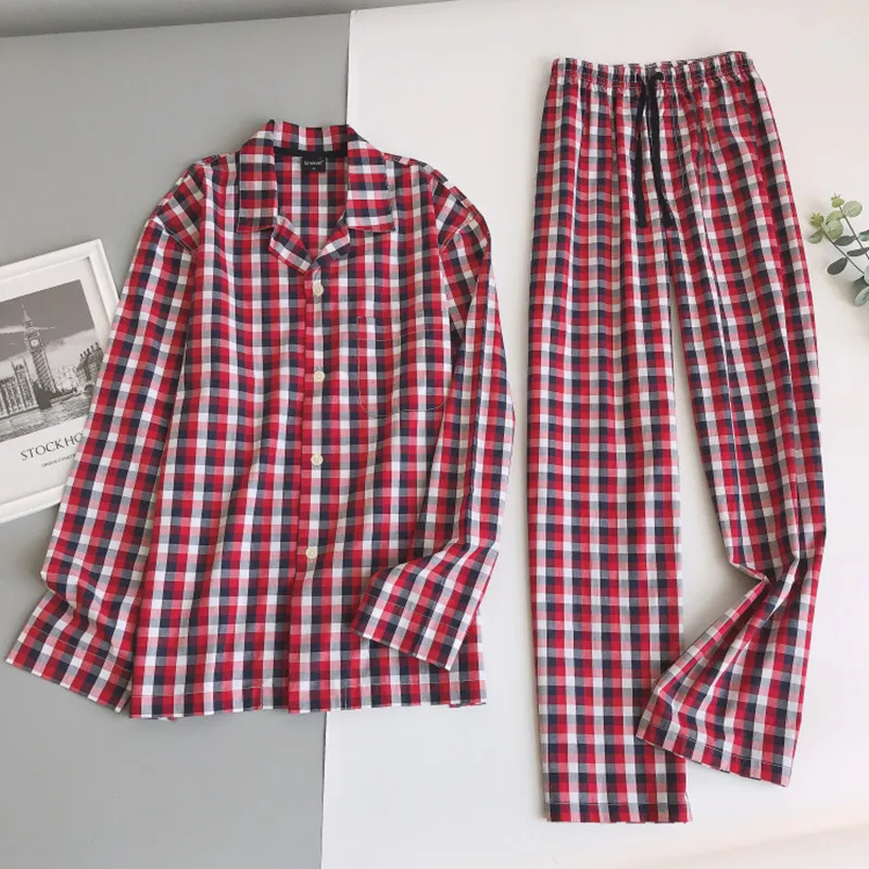 

Men's pajamas autumn Long sleeve plaid Pajamas set
