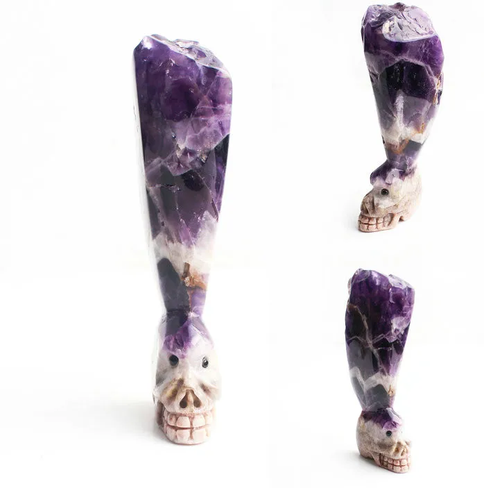Amethyst Cluster With Sculpture Skull Face Crystal Play Reiki Home Decoration | Дом и сад