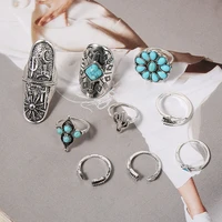 9pcsset bohemia cactus rings for woman vintage geometric ring 2022 trend goth knuchle ring female christmas party gift jewelry