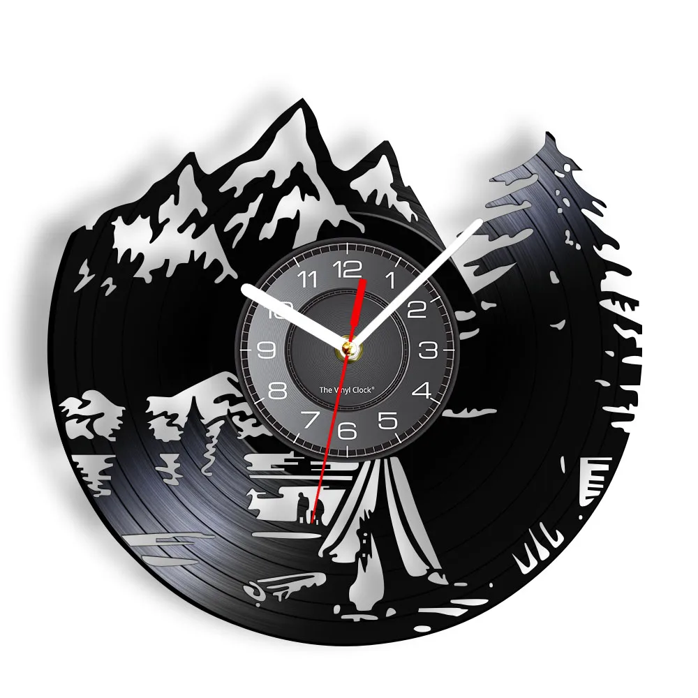 Rest Time Camping Vinyl Record Wall Clock Nature Landscape Mountains Hiking Inspired Wall Clock Outdoor Adventure Art Timepieces