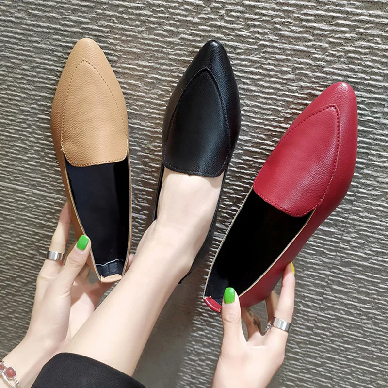 Туфли оксфорды женские на плоской подошве Кожаные балетки заостренный носок