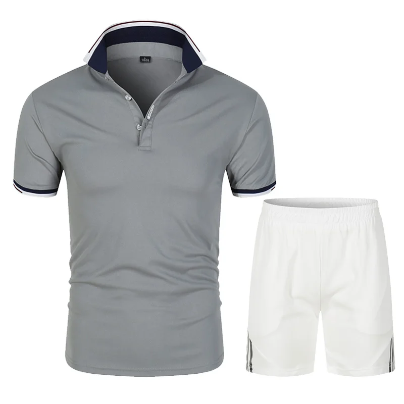 

Men's Summer Business Casual Polo Shirt Formal Sports Shorts Two-piece Pure Color Simple Style Men's Fashion Sports Suit