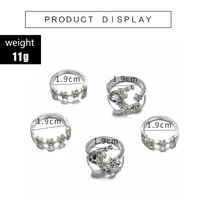 5 piecesset of bohemian diamond ring female retro wedding holiday star and moon crystal geometric female ring jewelry bague