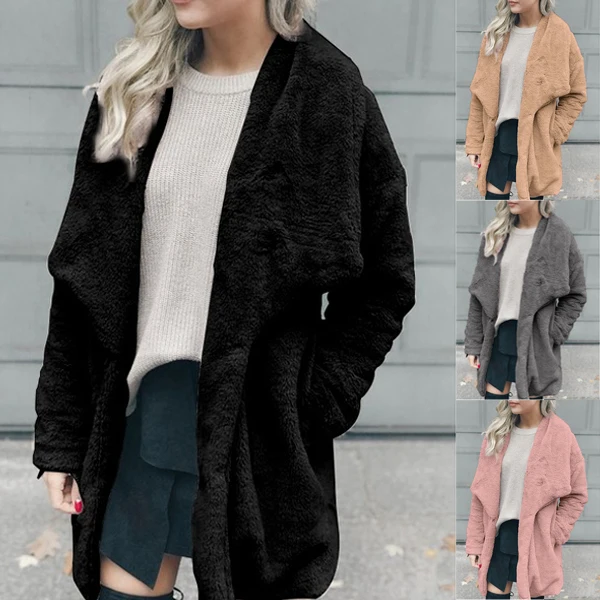 Длинное пальто из искусственного меха с карманом Женское mujer Chaqueta Mujer флисовая Veste