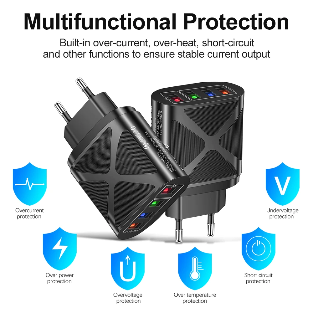 

4 usb charger Quick Charge3.0 4.0 Chargers for iphone 12 Xiaomi redmi note 10 oneplus fast charger Mobile Phone Chargers