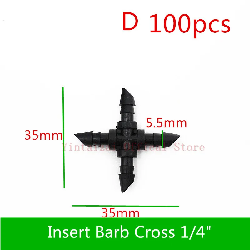 D 100pcs 100 шт. 1/" вставка штыревой соединитель локоть крест для 4/7 мм Microtube полива сада инструменты капельного полива и орошения фитинги - Цвет: D 100pcs