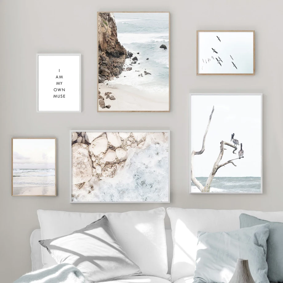 

Beach Reef Bird Egret Ocean Wave Dead Tree Seascape Wall Art Canvas Painting Posters And Prints Living Room Nordic Style Decor