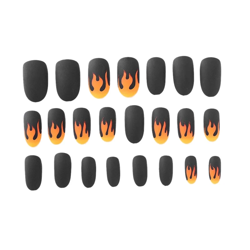 Накладные ногти 24 шт. черные длинные гвозди с пламенем полное покрытие вечерние