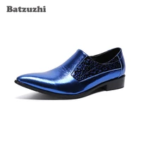 batzuzhi handmade men leather shoes pointed toe blue genuine leather shoes men oxfords formal zapatos de hombre big size us12