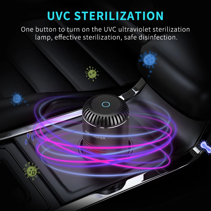 

HOMDD Car Air Purifier UVC Ultraviolet Sterilization Fresh Air Negative Ion Purifier HEPA Filter Wireless Charging Air Cleaner