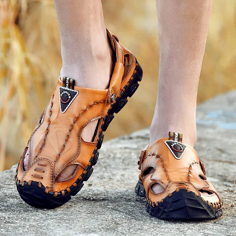 ?? カルメ猫夏革スエード通気性の手作りサンダル1デュアルusebeach靴スリッパ男性の大サイズ38-46