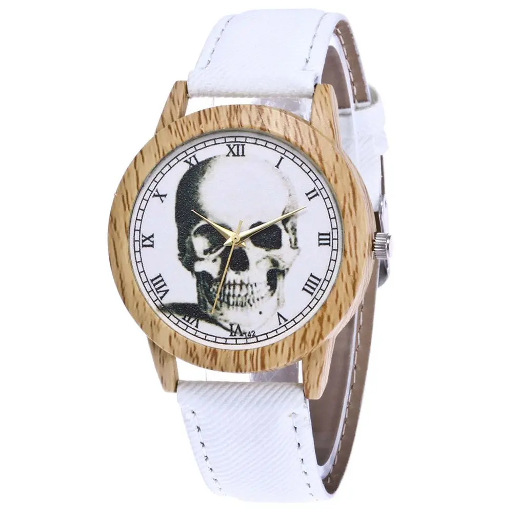 Новые женские часы с браслетом простые кожаные кварцевые наручные черепом