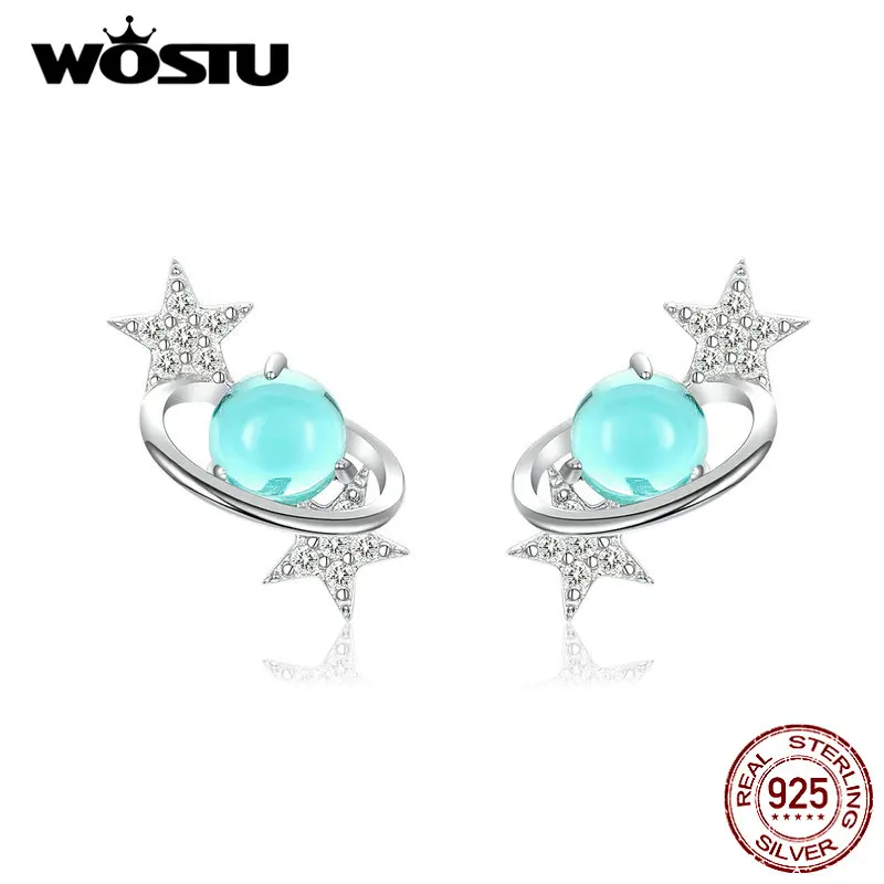 WOSTU Лидер продаж Настоящее 925 пробы серебряные серьги для женщин таинственная Вселенная звезда шпилька изготовление сережек ювелирные изделия FIE701