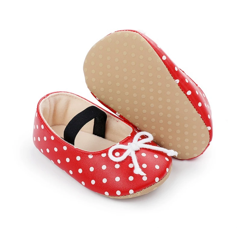 

Baby spring and autumn boots girls cute polka dot bow princess toddler shoes step front shoes soft bottom non-slip toddler shoes
