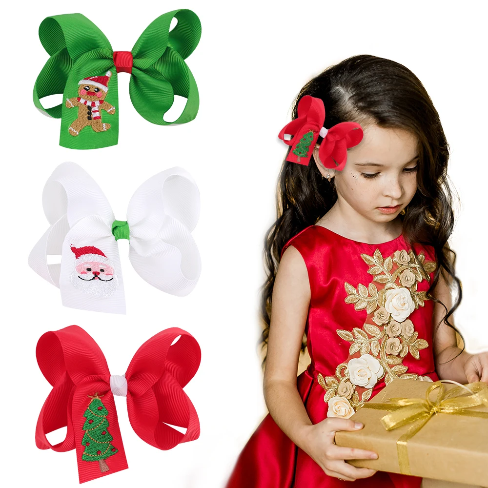 

Oaoleer New 4 Inch Christmas Hair Bow Clips Solid Color Hairpins For Kids Girls Boutique Party Bows Barrettes Hair Accessories