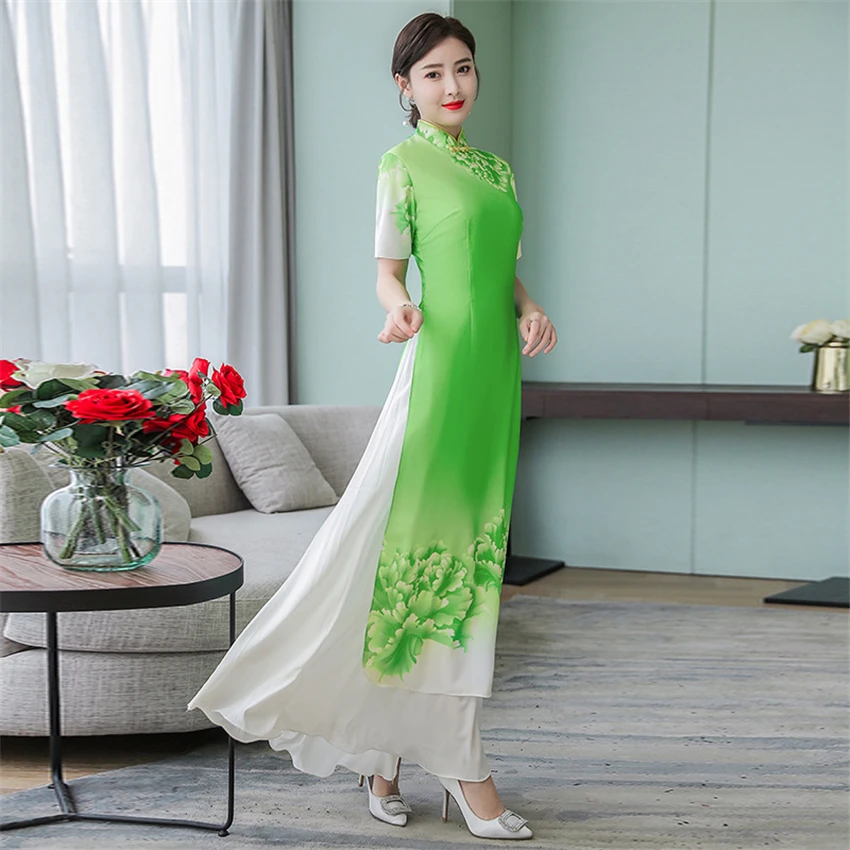 Новая традиционная вьетнамская одежда аозай Вьетнам Cheongsam китайский стиль длинный Ципао вечернее вечерние свадебные платья