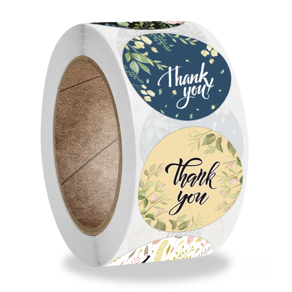 

100-500pcs Thank you stickers Round floral pattern Scrapbook Envelope Seal Sticker Handmade Gift Decoration sticker 1 inch