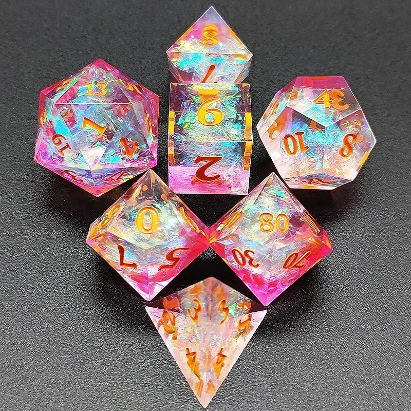 Haxtec-Juego de dados de l&aacute;mina dorada DND, dados poli&eacute;dricos de resina para mazmorras y dragones, RPG D & D Pathfinder-5