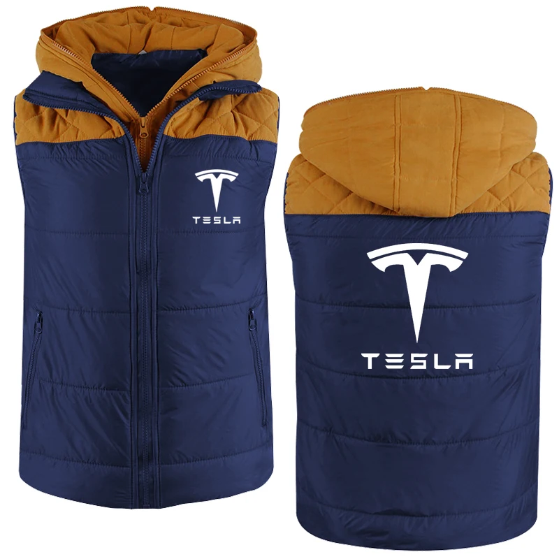 

2021 Winter New Thicken Men's Tesla Car Logo Printing Casual Men's Jacket Winter Warm College Style Men's Zipper Down Vest