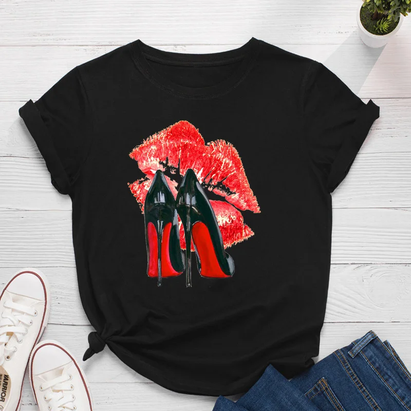 

Y2k Sexy Designer Basic Short Sheeve T-Shirts Summer Charm High-Heele Shoe Lip Anime T-Shirts New Style Causal Clothing
