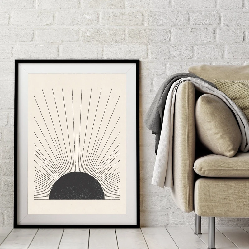 

Wall Art Painting Poster Abstract Canvas Picture Sun Line Drawing Minimalist Black and White for Bedroom Living Room Decor