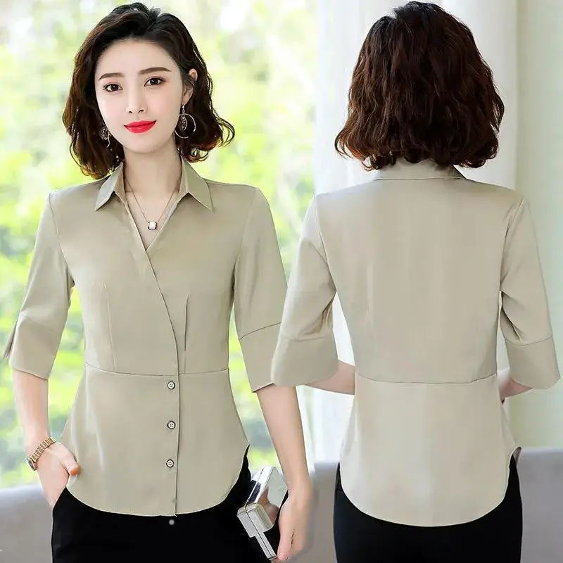 

Blouse Women 2021 Summer Chiffon Shirts Blouse Tops Fashion Elegant Casual V-Neck Loose short sleeve Blouses party Femme Blusa