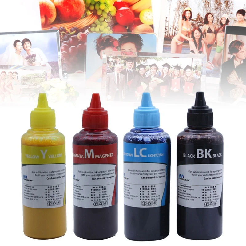 

W3JD 100ml Pigment Refill Ink Bottles Replacement for Clothes Printer Black Cyan Magenta Yellow