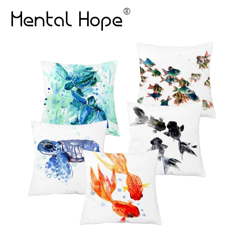 Наволочка плюшевая с принтом морской черепахи декоративный чехол для подушки