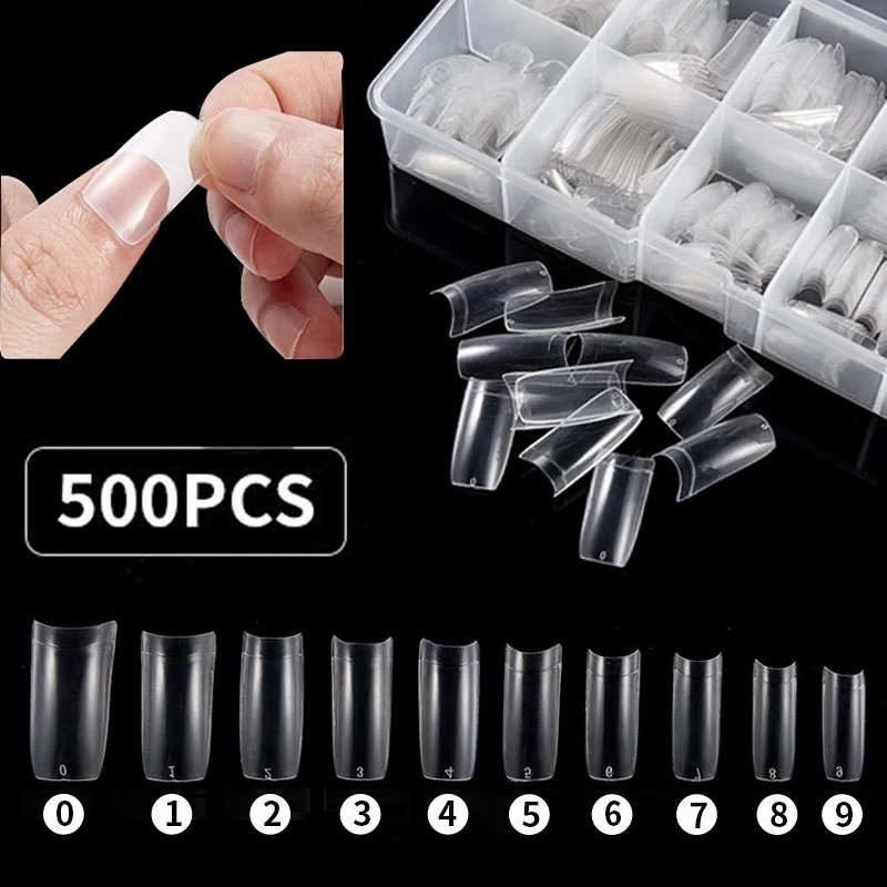 

500Pcs/Boxed Coffin Nail Tips Transparent Nail Capsule Fake Fingernails Artifical False Nails Coffin Tips Manicure DIY Tools