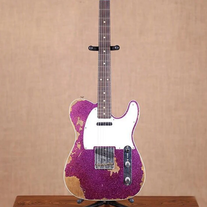New style handmade 6 stings gitaar electric Guitar relics by hands. purple color master build relic TL guitarra.real photos | Спорт и
