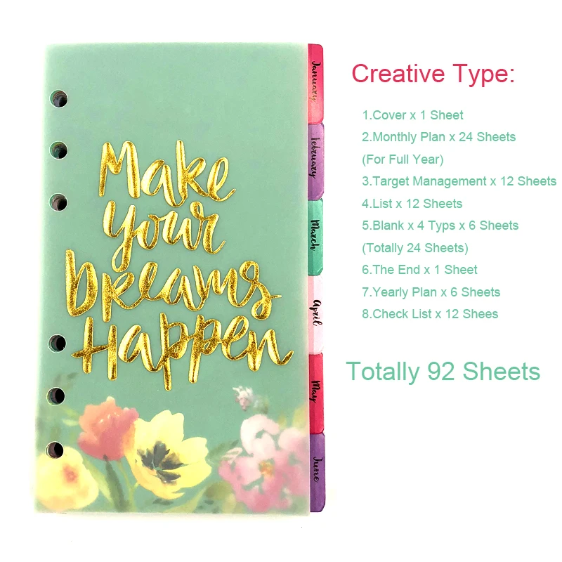 Creative Type Fromthenon милый цветочный планировщик наполнитель бумага для Filofax спиральный блокнот дневник A5A6 школьные канцелярские принадлежности - Цвет: Creative Type