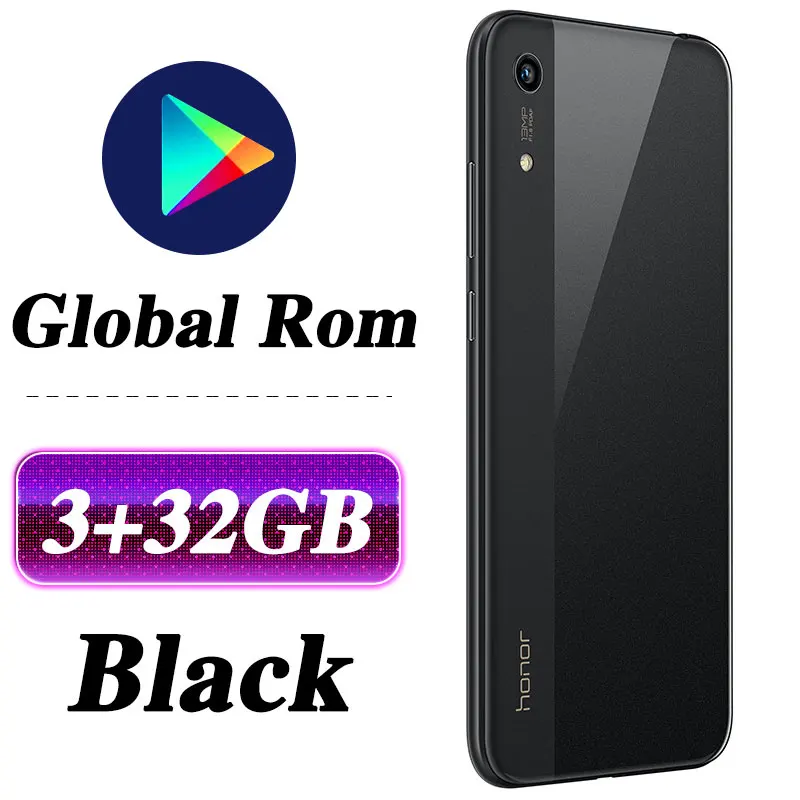 Мобильный телефон HONOR 8A с глобальной прошивкой, 6,09 дюймов, 3 ГБ, 32 ГБ, Восьмиядерный процессор MTK6765, Android 9,0, 3020 мАч, разблокировка лица, 1560x720 - Цвет: 3G 32G Black