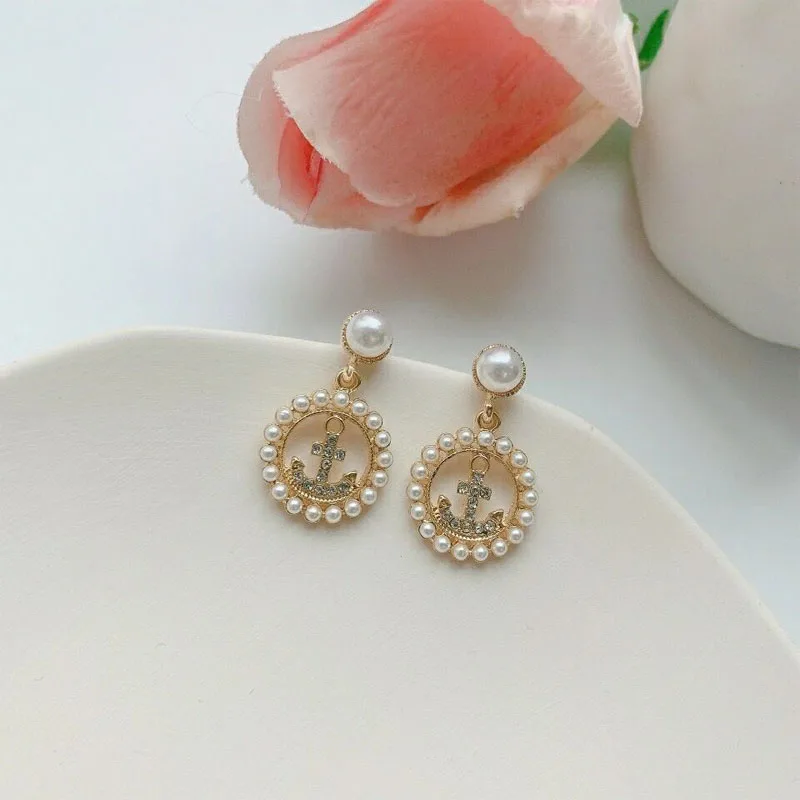 

2021 new fashion South Korea web celebrity circle set with diamond pearl earrings feminine temperament earrings earrings women