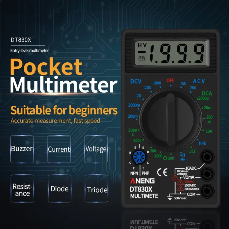 Цифровой мультиметр DT830X Вольтметр Амперметр Омметр DC10V ~ 1000V 10A AC 750V тестер тока er