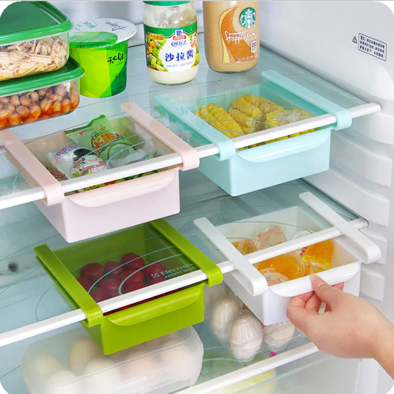 

Slide Kitchen Fridge Organizer Freezer Storage Rack Space Saver for Refigerator Drawer Shelf Fruit Snack Container Holder