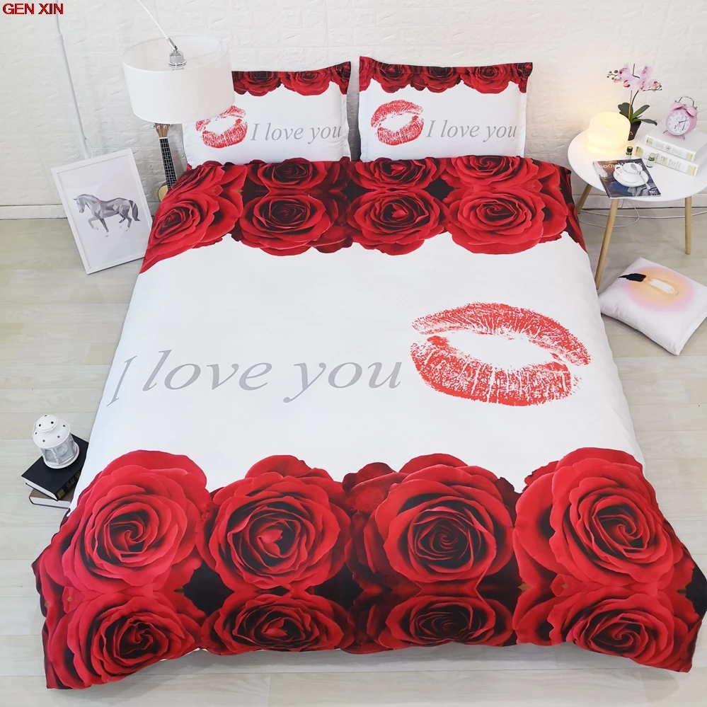 

3D Flowers Bedding Set Floral Red Rose Duvet Covers White Colorful Bed Linens Luxury Home Textile Simple Bed Comforters
