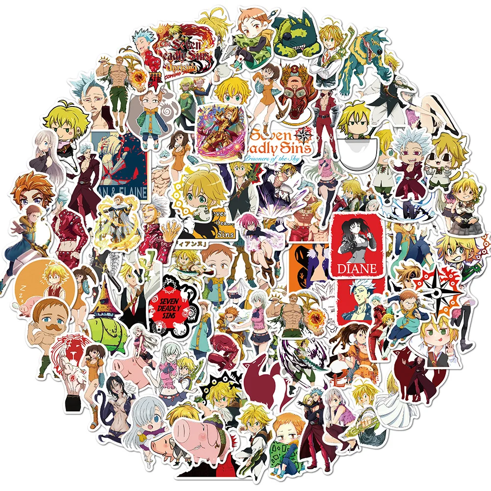 10/50/100 unids/lote Jap&oacute;n Anime Siete pecados mortales pegatinas impermeable para guitarra bricolaje port&aacute;til PS4 skate ni&ntilde;os pegatina para juguetes-0