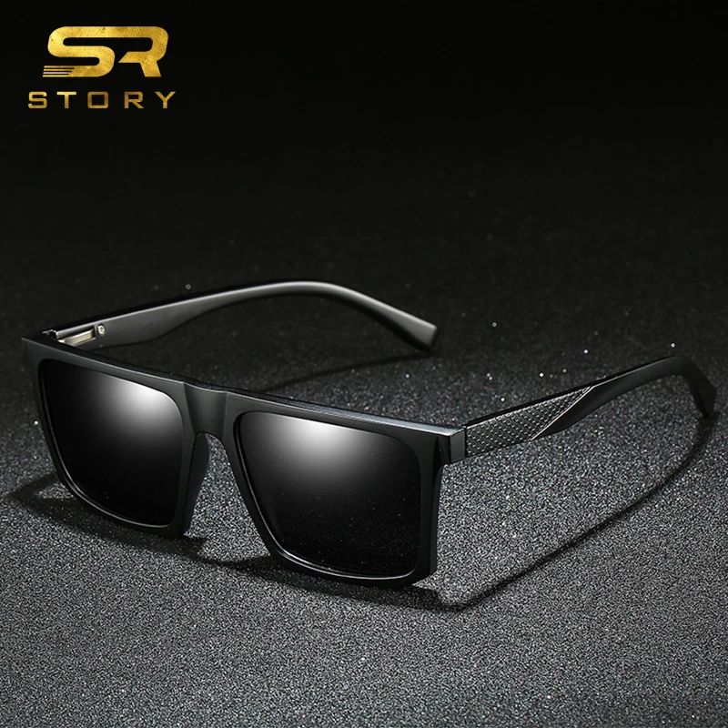 

STORY TR90 Sunglasses Men Polarized UV400 High Quality Brand Designer Square Frame Black Brown Blue Tea Shades Sun Glasses Male